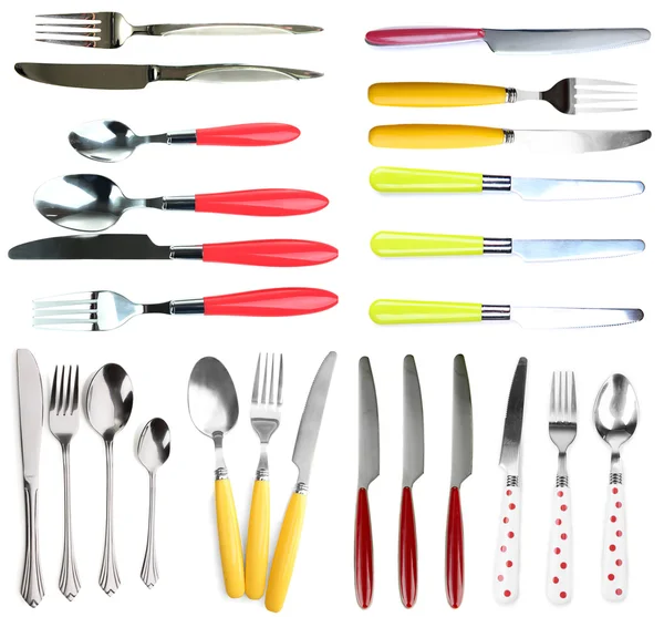 Collage of different cutlery design isolated on white — Stock Photo, Image