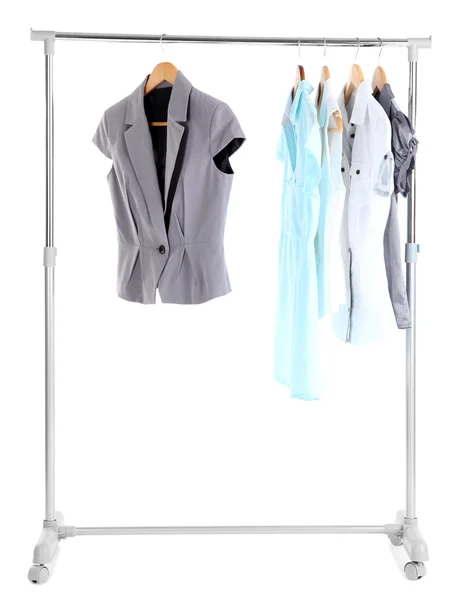 Office clothes on hangers, isolated on white — Stock Photo, Image