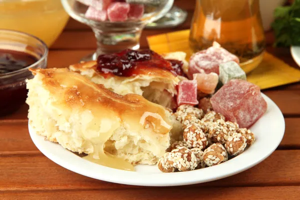 Traditional Turkish breakfast on table close up — Stock Photo, Image