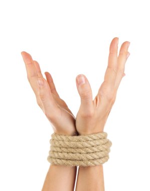 bağlı eller, izole beyaz