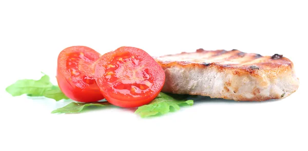 Bife grelhado e legumes isolados em branco — Fotografia de Stock