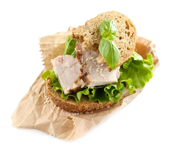 Deliziosi panini con incontro isolato su bianco — Foto Stock