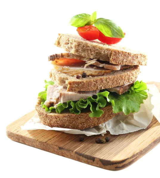 Deliciosos sándwiches con encuentro aislado en blanco —  Fotos de Stock