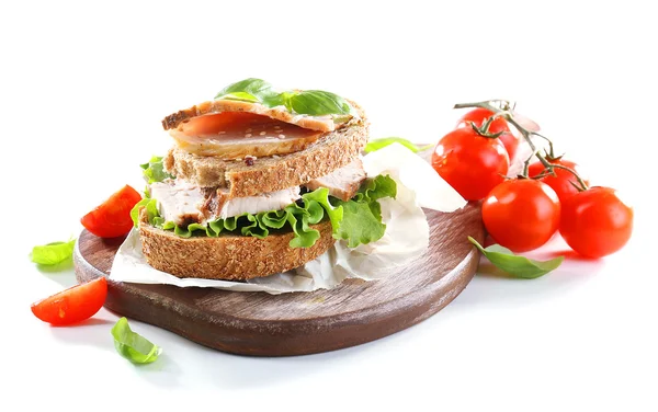 Delicious sandwiches with meet isolated on white — Stock Photo, Image