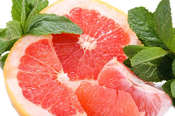 Grapefruit fruit with mint, close-up — Stock Photo, Image