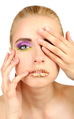 parlak bir makyaj, güzel bir kadınla yakın çekim