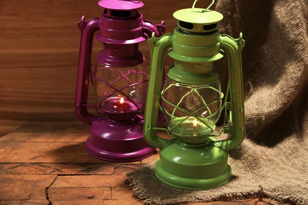 Colorful lantern on wooden background — Stock Photo, Image