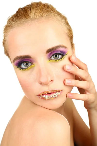 Krásná žena s světlý make-up, izolované na bílém — Stock fotografie