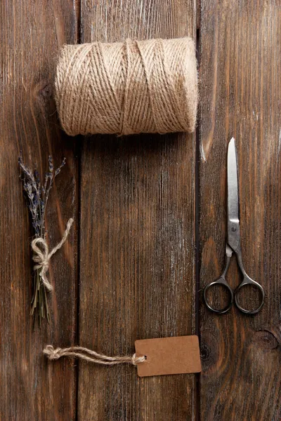 Concept of natural style design. Materials for decorating on wooden background — Stock Photo, Image