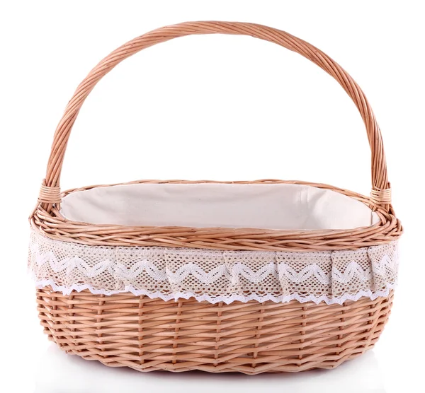 Empty wicker basket isolated on white — Stock Photo, Image