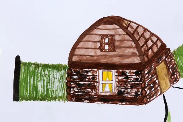 Kinder zeichnen Haus auf Tisch, Nahaufnahme — Stockfoto