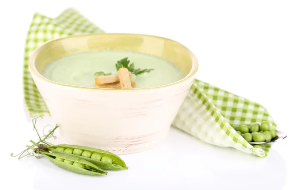 Gustosa zuppa di piselli, isolata su bianco — Foto Stock
