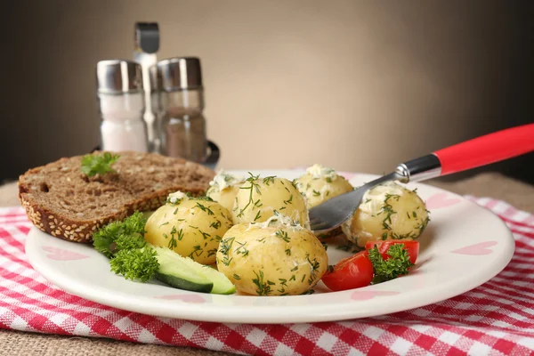 Young boiled potatoes on table, close up — Stock Photo, Image