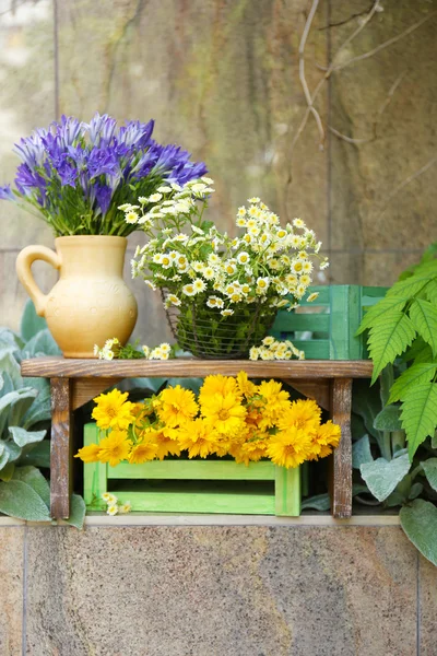 Kır çiçekleri, açık havada bahçe dekorasyonu — Stok fotoğraf