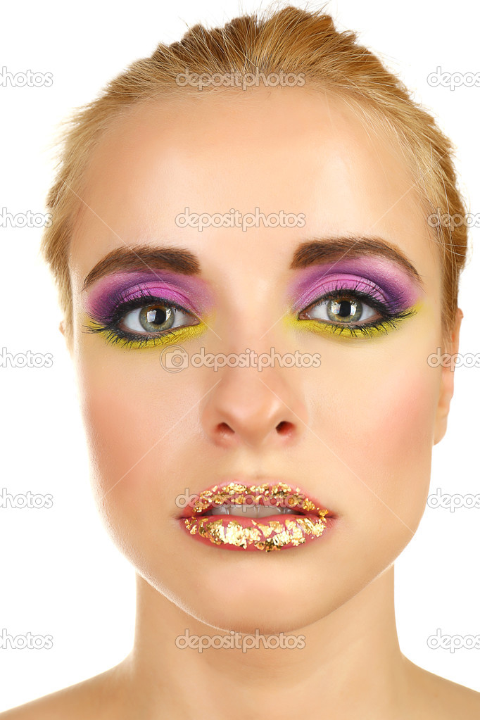 Beautiful woman with bright make-up, close up