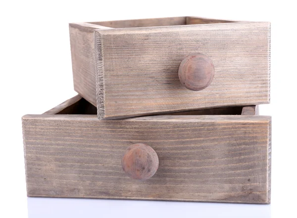 Декоративные старые деревянные ящики, изолированные на белом — стоковое фото
