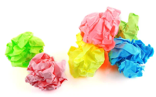 Bolas de papel amassadas coloridas isoladas sobre branco — Fotografia de Stock