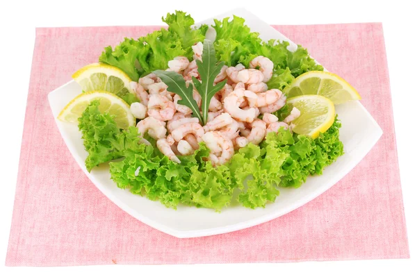 Delicious marinated shrimp in plate isolated on white — Stock Photo, Image
