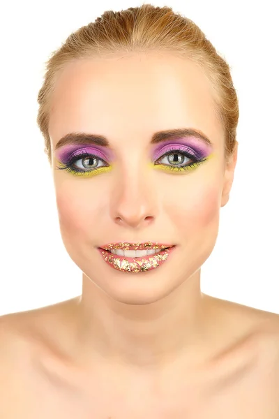 Mooie vrouw met lichte make-up, geïsoleerd op wit — Stockfoto