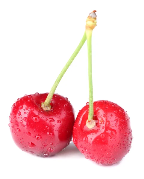 Cerejas doces maduras, isoladas em branco — Fotografia de Stock