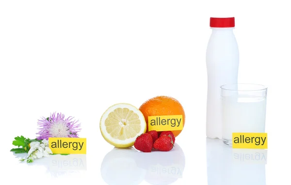 Αλλεργιογόνων τροφίμων που απομονώνονται σε λευκό — Φωτογραφία Αρχείου