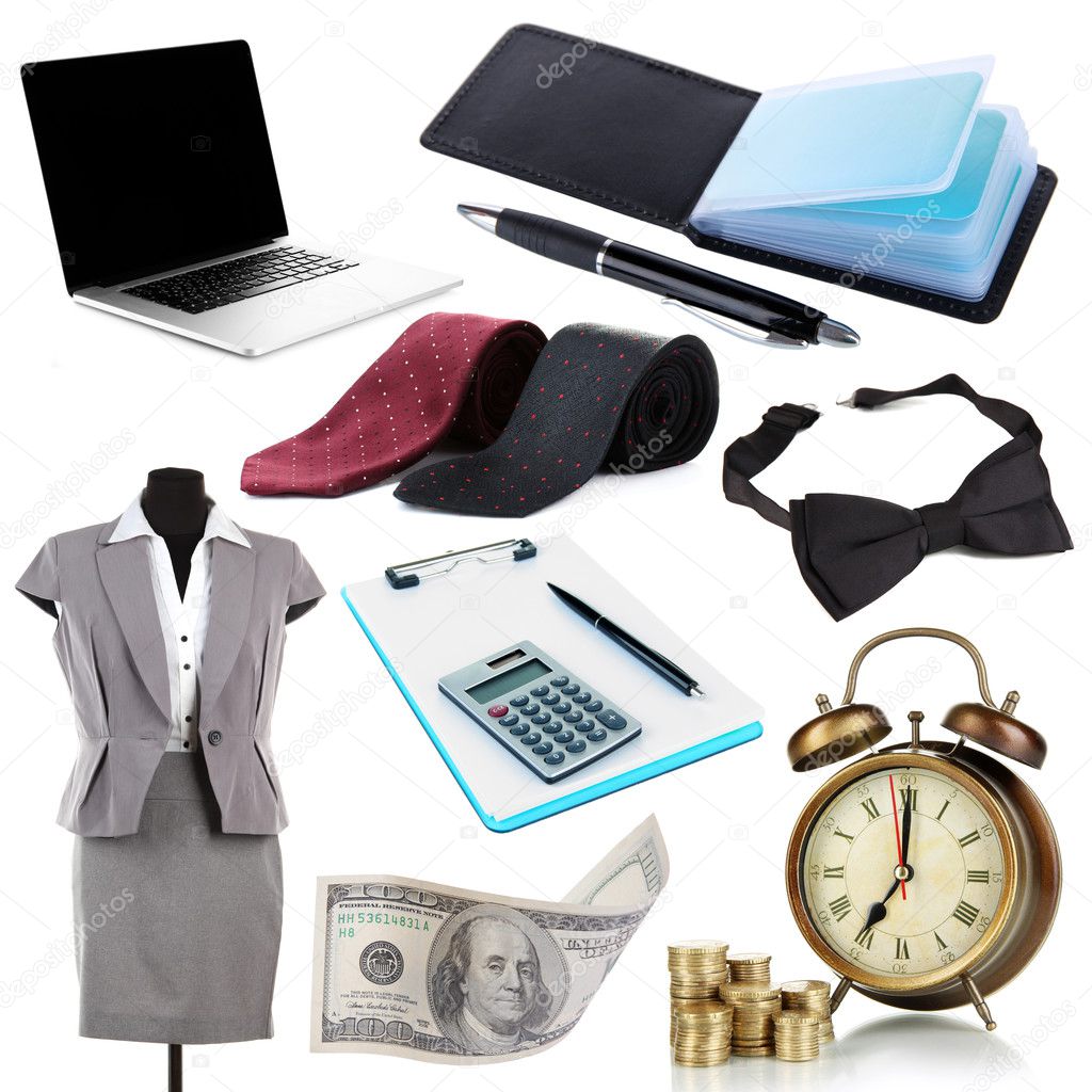 Collage of business stuff isolated on white