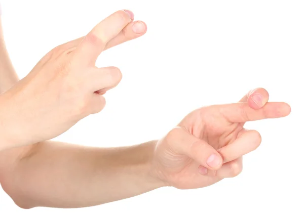 Mani che fanno segni isolati su bianco — Foto Stock