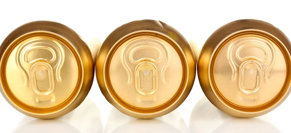 Golden cans isolated on white — Stock Photo, Image