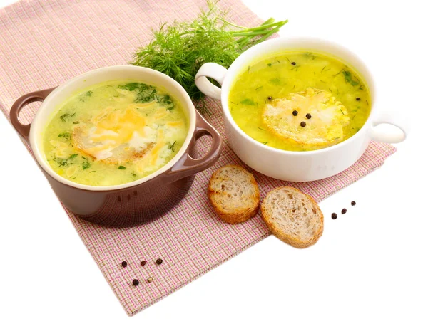 Zuppa saporita in casseruola, isolata su bianco — Foto Stock