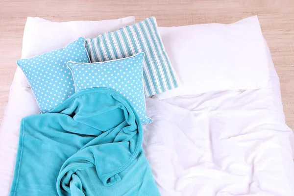 Unmade bed close up — Stock Photo, Image