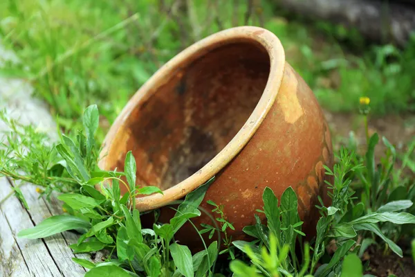 Vecchio vaso di fiori marrone, all'aperto — Foto Stock