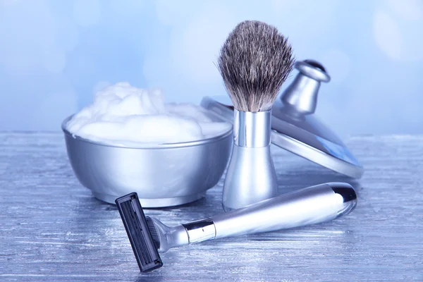 Male luxury shaving kit on table on bright background — Stock Photo, Image