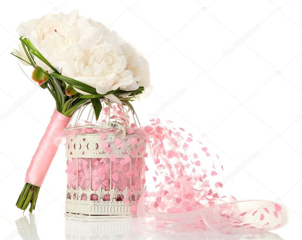 Bouquet De Mariage Dans La Cage à Oiseaux Décorative Isolé