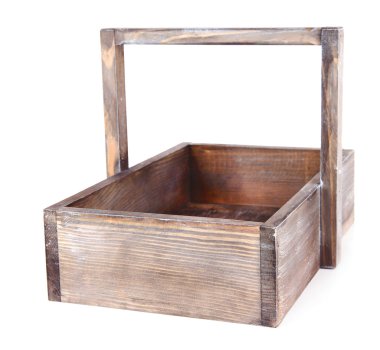 Tahta sandık beyaz üzerine izole edilmiş.