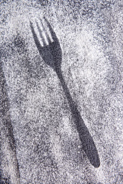 Imprint fork made of flour on table close-up — Stock Photo, Image