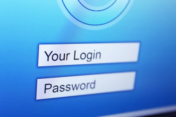 Login e password sullo schermo del monitor — Foto Stock