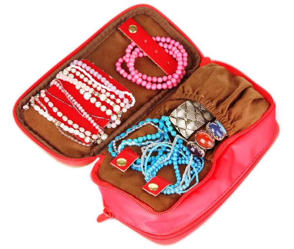 Handbag with accessorises isolated on white — Stock Photo, Image