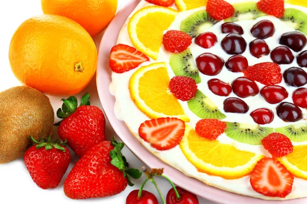 Zelfgemaakte zoete pizza met fruit, close-up — Stockfoto