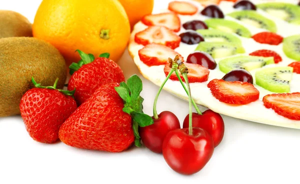 Pizza dolce fatta in casa con frutta, da vicino — Foto Stock