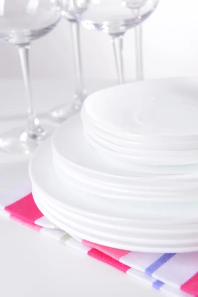 Set of white dishes close-up — Stock Photo, Image