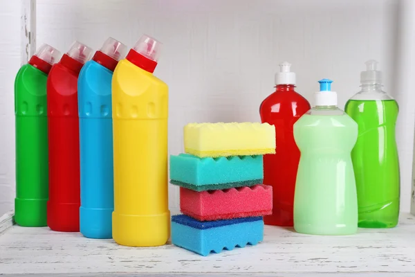 Cleaning products on shelf — Stock Photo, Image