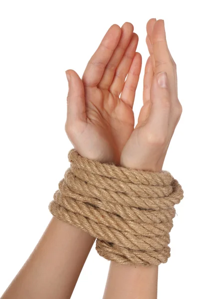 Mãos atadas, branco isolado — Fotografia de Stock