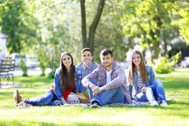 Parkta piknik üzerinde mutlu arkadaşlar
