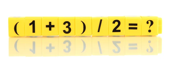 Educational cubes with different numbers isolated on white — Stock Photo, Image