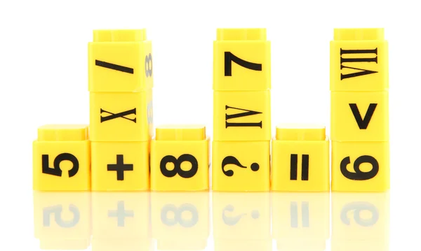 Educational cubes with different numbers isolated on white — Stock Photo, Image