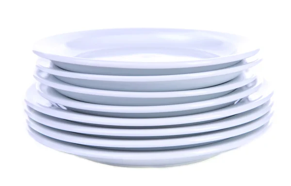 Set de platos blancos aislados sobre blanco — Foto de Stock