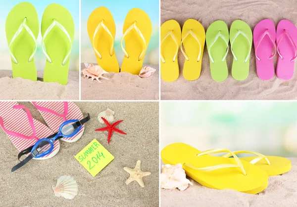 Colorful flip-flops collage — Stock Photo, Image