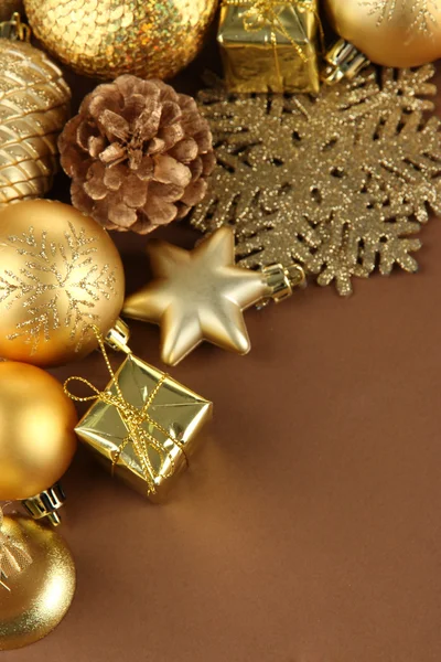 Beautiful Christmas decorations on brown background — Stock Photo, Image