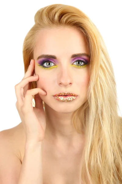 Mulher bonita com maquiagem brilhante, close-up — Fotografia de Stock