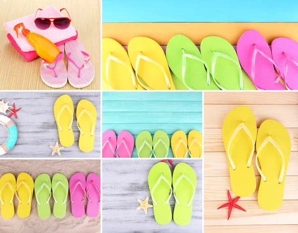 Kleurrijke flip-flops collage — Stockfoto